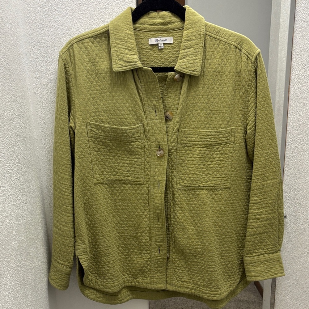 Madewell Quilted Olive Green Button-Up Jacket